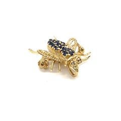 Sapphire Gold-Diamond-Stone Brooch 2 Diamonds .02 Carat T.W. 14K Yellow Gold